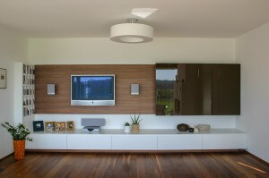 Wohnzimmer modern, Nuss und Lack